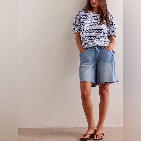 FREE PEOPLE We The Free Nina Printed T-Shirt - Navy Combo NEW! $58 - Picture 2 of 4